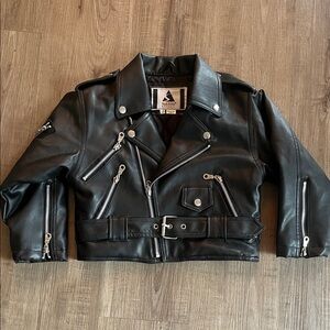 Black Faux Leather Biker Jacket with Belt